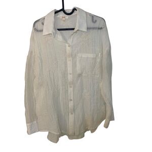 Peach Womens Sheer Embroidered Cream Button Down Shirt S Boho Coastal Festival